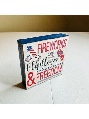 Fireworks Flipflops & Freedom patriotic decoration Fourth of July decor America